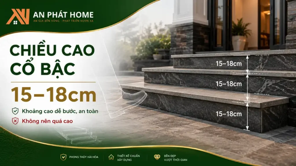 Chiều cao cổ bậc tam cấp nên từ 15 đến 18cm