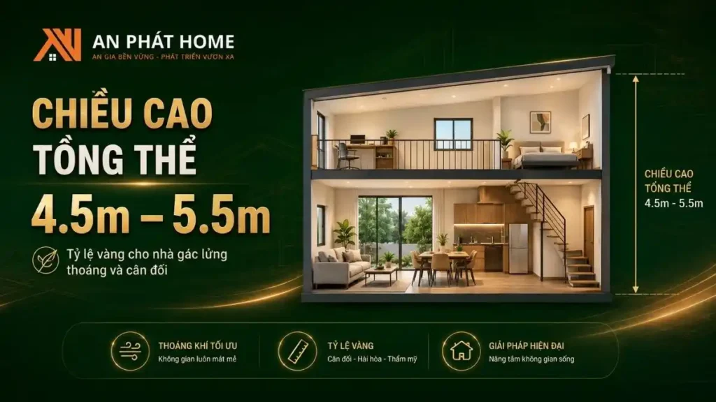 Chiều cao tổng thể nhà gác lửng từ 4.5m đến 5.5m