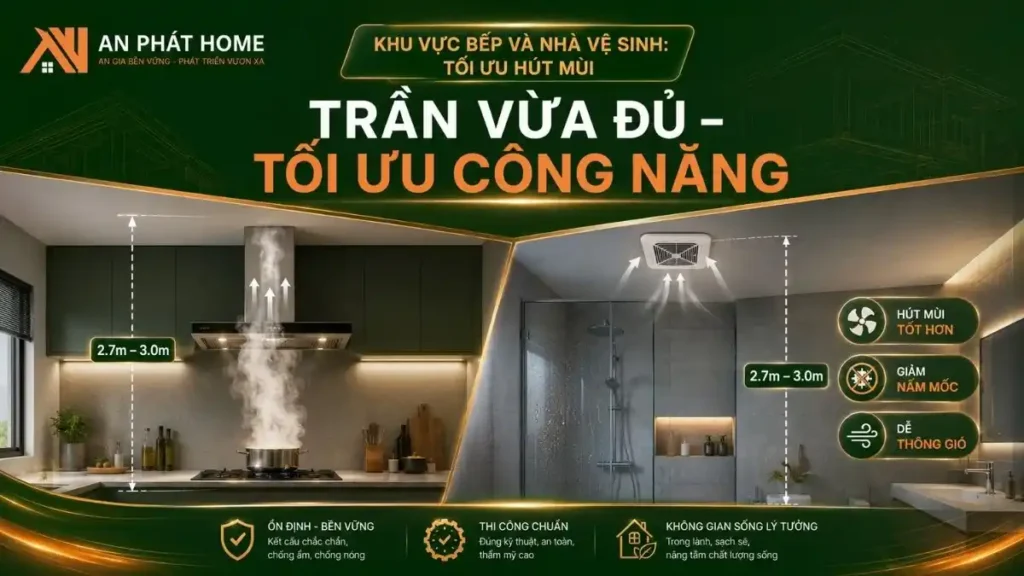 Chiều cao trần bếp và WC nhà cấp 4 tối ưu công năng