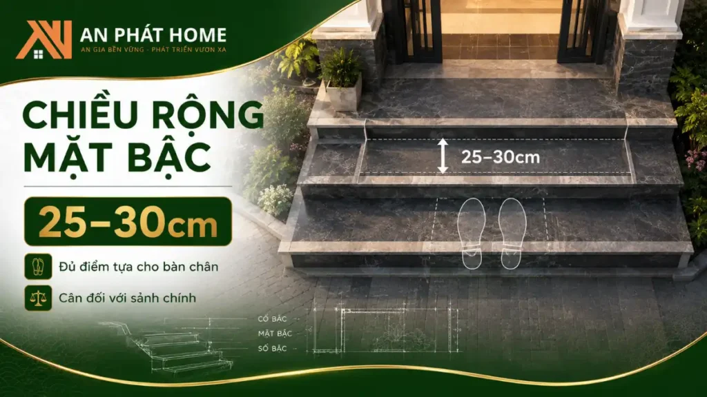 Chiều rộng mặt bậc tam cấp từ 25 đến 30cm