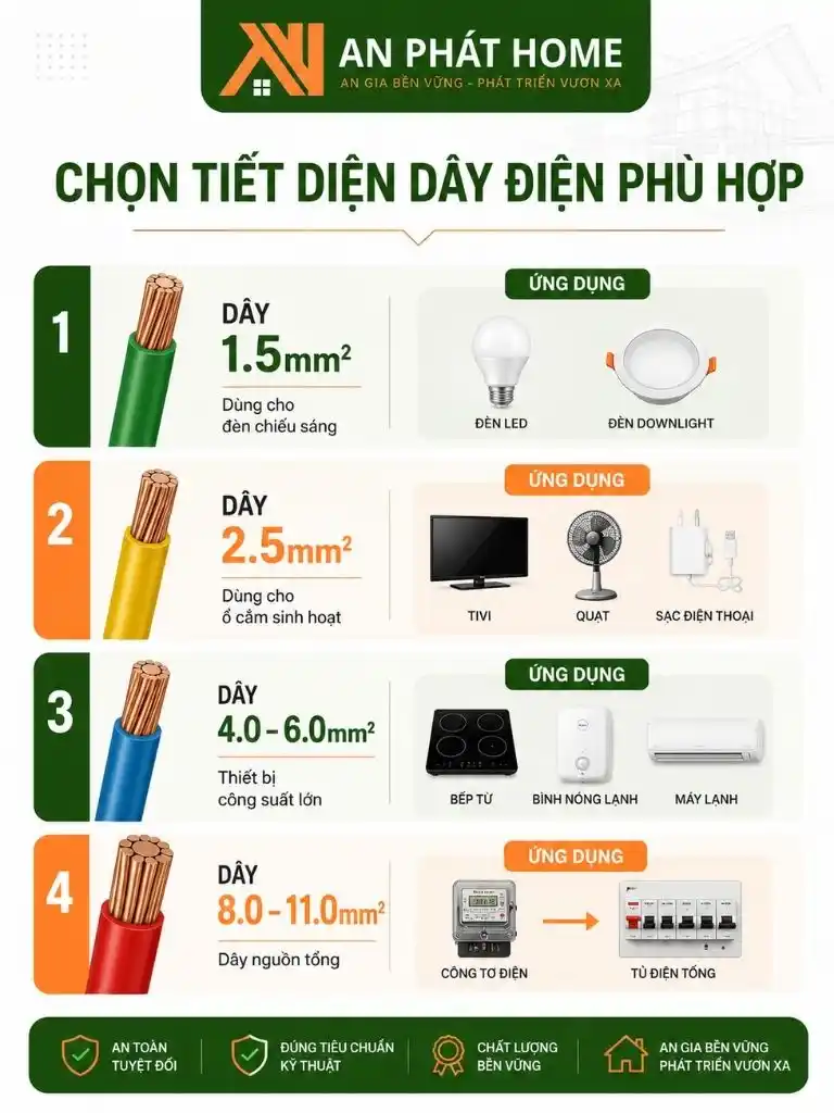 Chọn tiết diện dây điện nhà cấp 4 phù hợp công suất tải