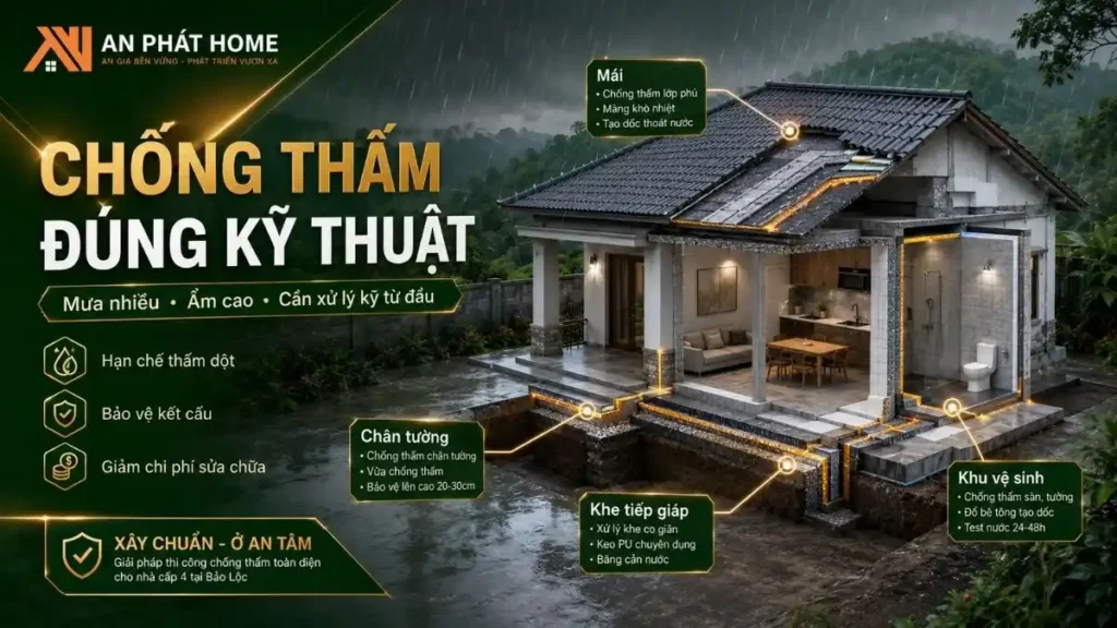 Chống thấm đúng kỹ thuật giúp nhà bền vững trong khí hậu Bảo Lộc
