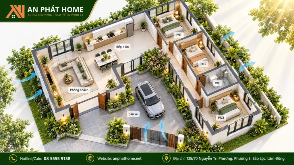 Chữ L có sân đậu ô tô