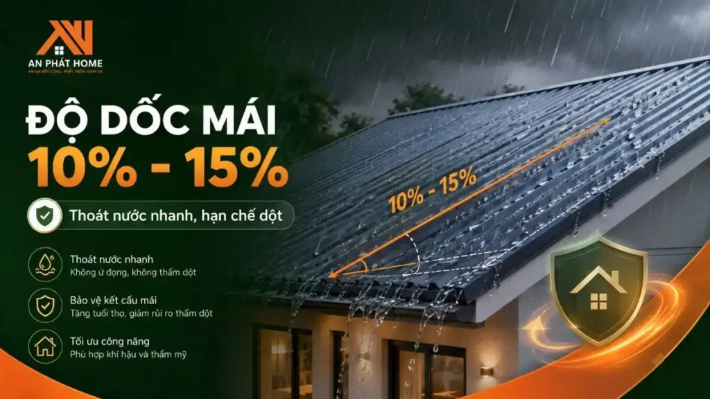 Độ dốc mái tôn nhà cấp 4 giúp thoát nước hiệu quả