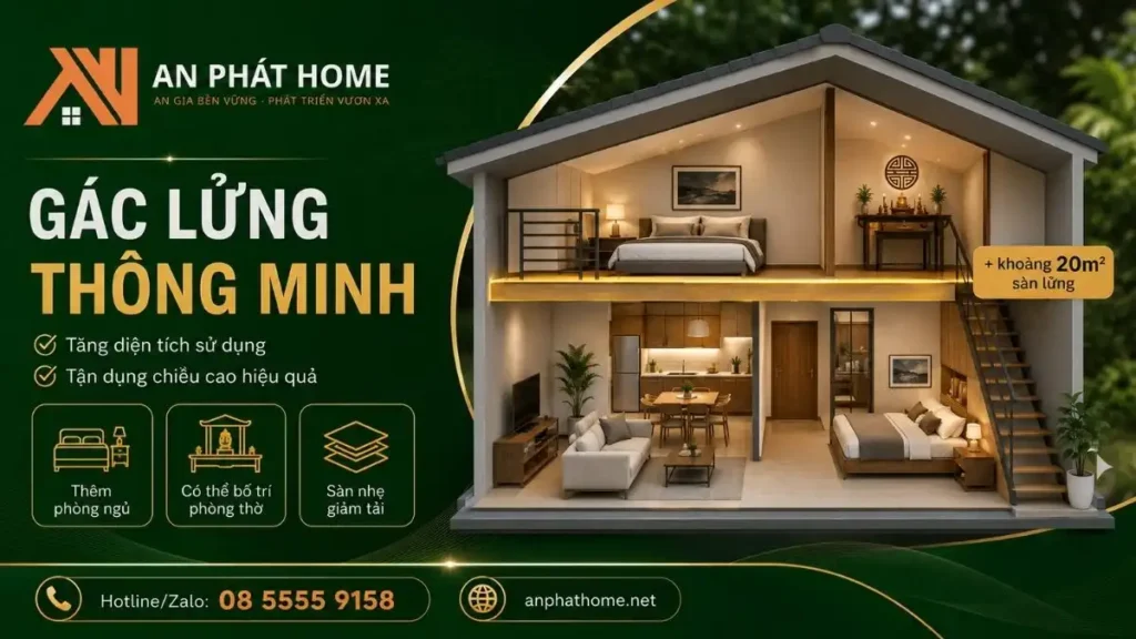 Gác lửng giúp tăng diện tích sử dụng nhà 50m²
