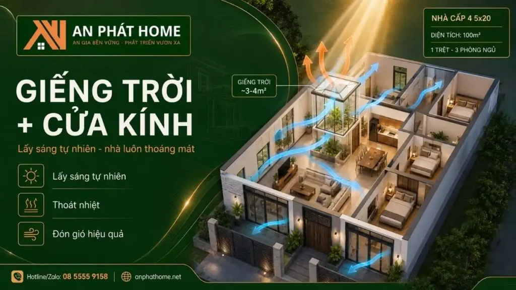 Giếng trời giúp nhà 5x20 luôn sáng và thoáng