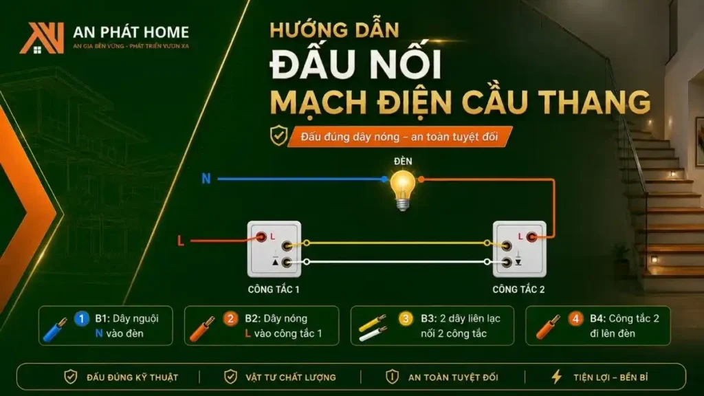Hướng dẫn đấu nối mạch điện cầu thang đúng kỹ thuật