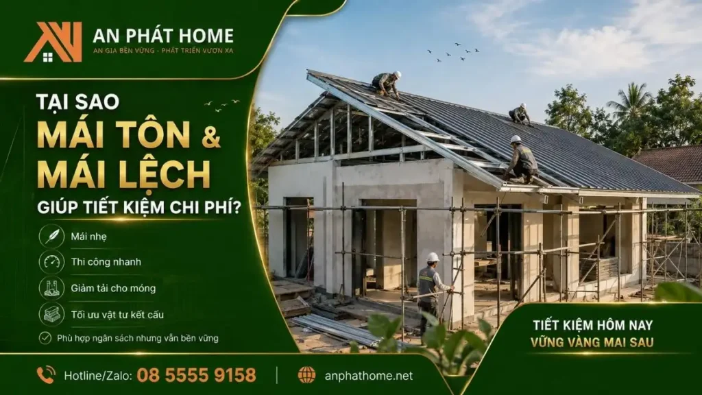 Kết cấu mái tôn nhẹ, thi công nhanh và giảm tải cho móng giúp tối ưu khối lượng vật tư khi xây nhà cấp 4