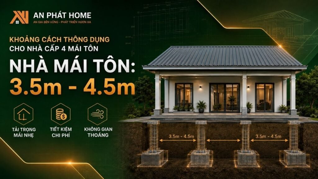 Khoảng cách cột nhà cấp 4 mái tôn từ 3.5m đến 4.5m