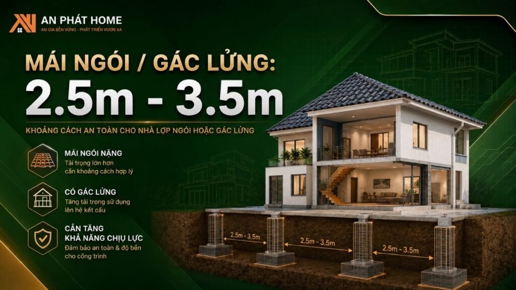 Khoảng cách cột nhà mái ngói và gác lửng an toàn
