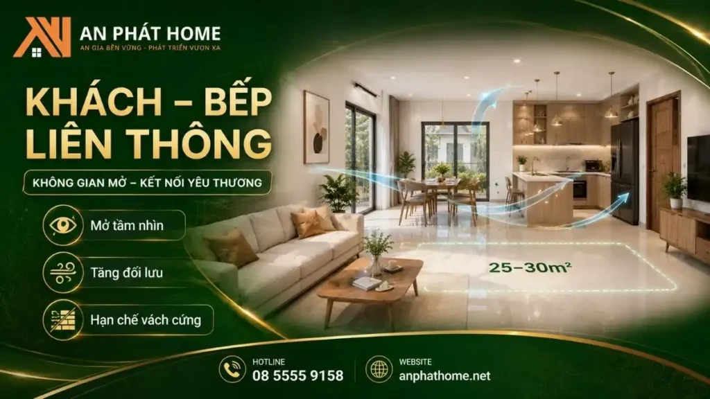 Không gian khách bếp liên thông cho nhà nhỏ