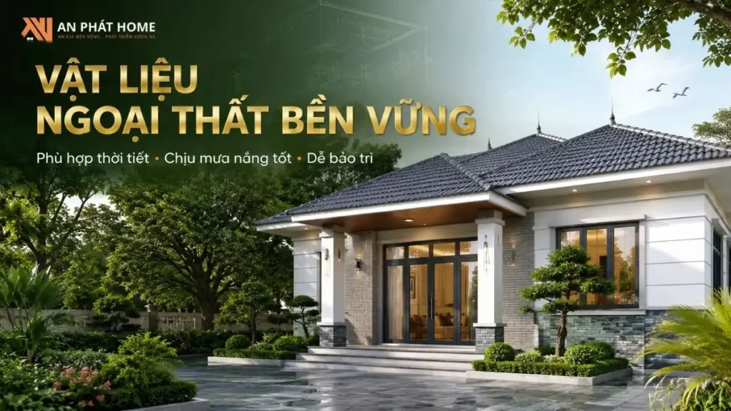 Lựa chọn mái, cửa, gạch ốp chân tường và vật liệu hoàn thiện phù hợp giúp nhà sân vườn tăng khả năng chịu mưa nắng và dễ bảo trì
