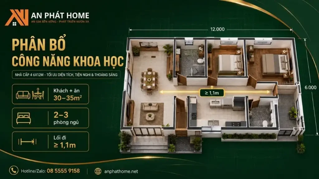 Mặt bằng công năng khoa học cho nhà 6x12m