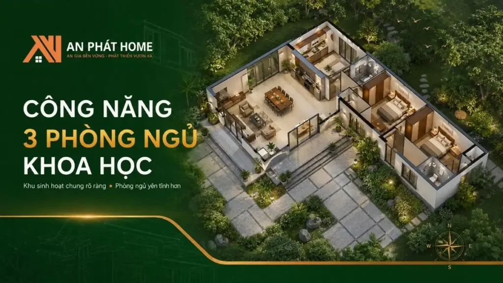 Mặt bằng nhà chữ L 3 phòng ngủ phân chia rõ khu sinh hoạt chung và khu nghỉ ngơi, tạo sự tiện nghi và riêng tư hợp lý