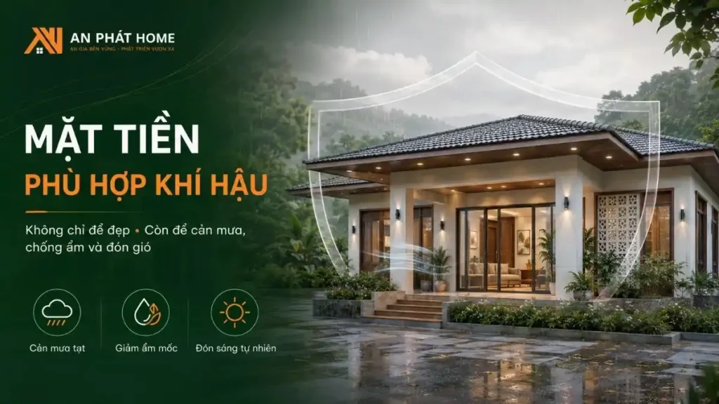 Mặt tiền nhà cấp 4 nông thôn cần được tính toán để vừa đẹp, vừa cản mưa tạt, hạn chế ẩm mốc và đón ánh sáng tự nhiên