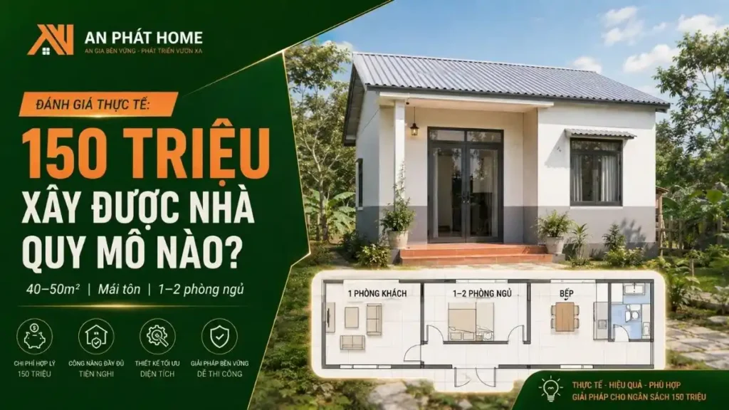 Mẫu nhà cấp 4 150 triệu với quy mô 40-50m2 phù hợp
