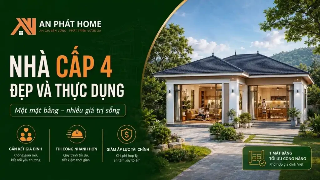 Mẫu nhà cấp 4 nông thôn hiện đại giúp các thành viên sinh hoạt thuận tiện trên cùng một mặt bằng, đồng thời dễ cân đối thời gian và chi phí xây dựng