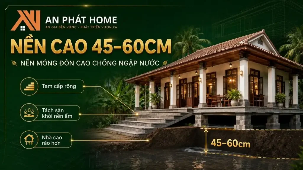 Nền cao giúp nhà miền Tây khô ráo và cao thoáng