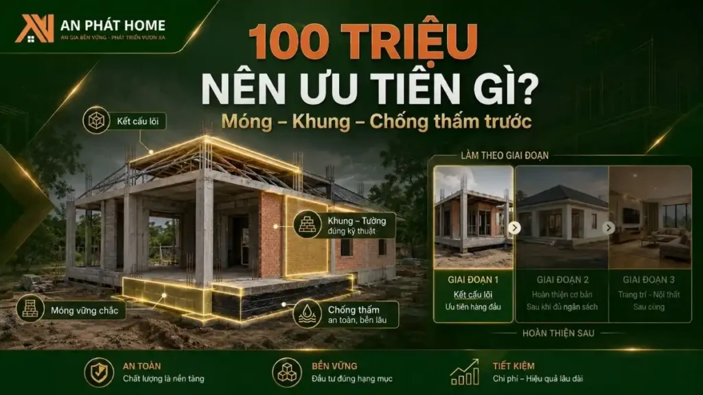 Ngân sách 100 triệu nên ưu tiên móng, khung và chống thấm trước