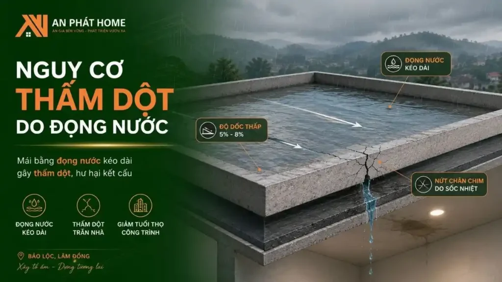 Nguy cơ thấm dột do đọng nước trên mái bằng