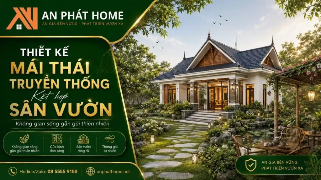 Nhà cấp 4 mái Thái kết hợp sân vườn tạo không gian sống thoáng sáng, gần gũi thiên nhiên và phù hợp khu vực nông thôn