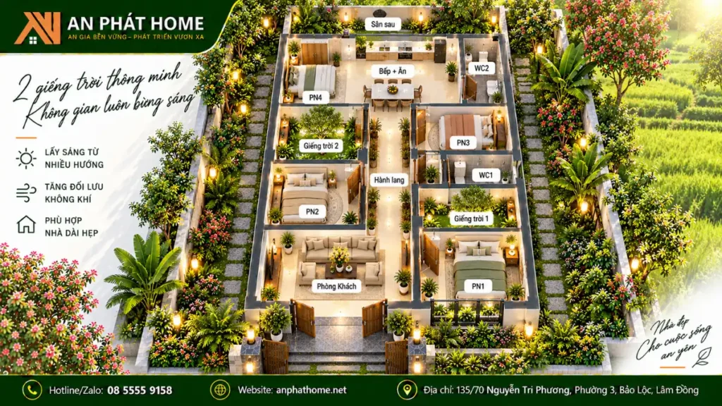 Nhà ống + 2 giếng trời
