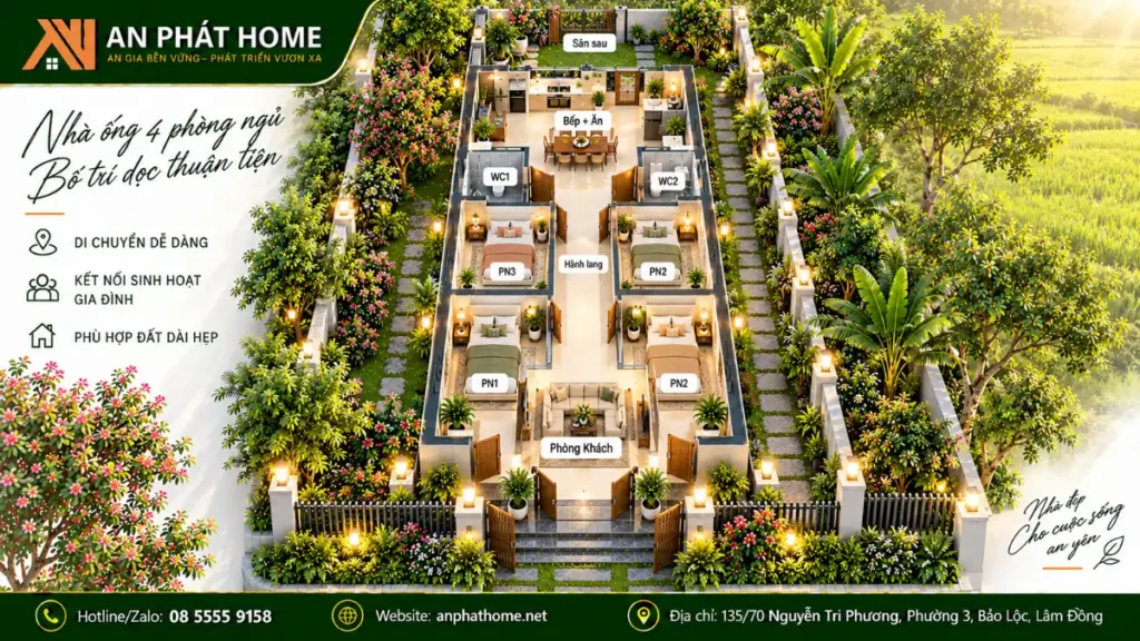 Nhà ống 4 phòng ngủ cơ bản