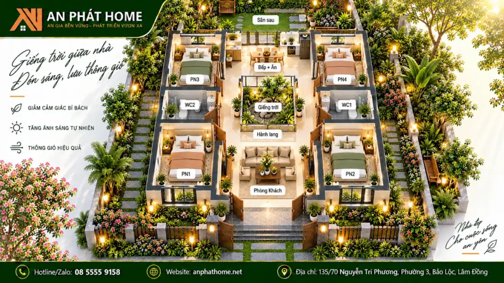 Nhà ống + giếng trời giữa nhà