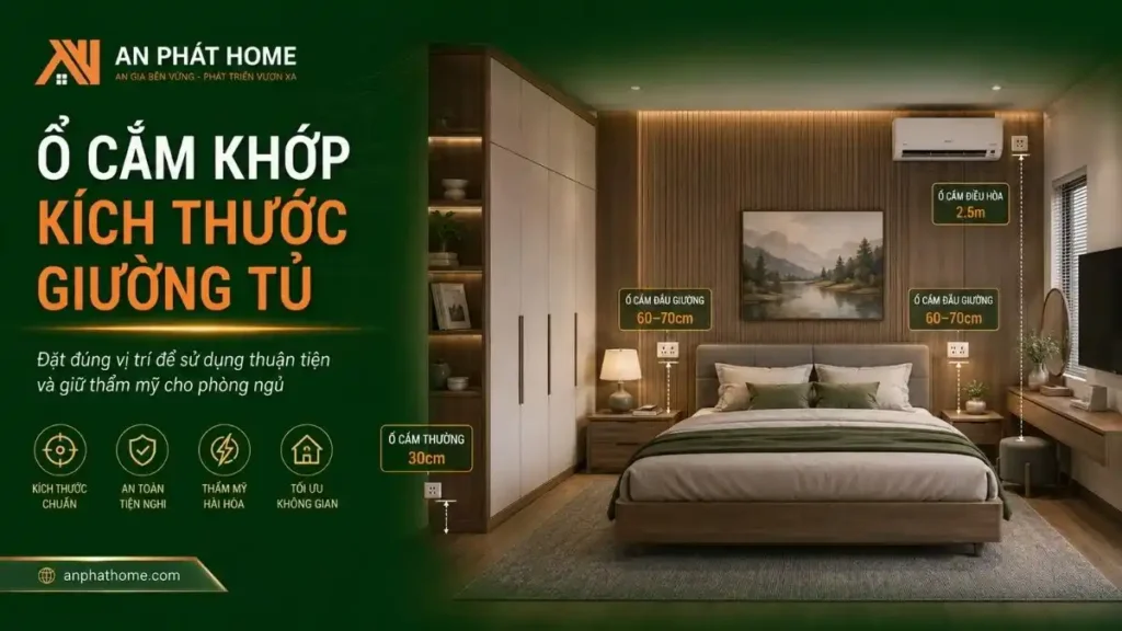 Ổ cắm phòng ngủ đặt đúng vị trí theo nội thất
