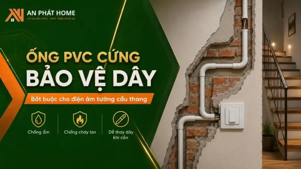 Ống PVC bảo vệ dây điện cầu thang âm tường an toàn