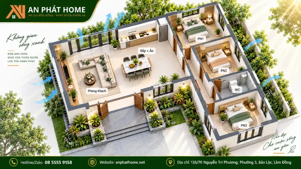 Phòng khách – bếp liên thông lớn
