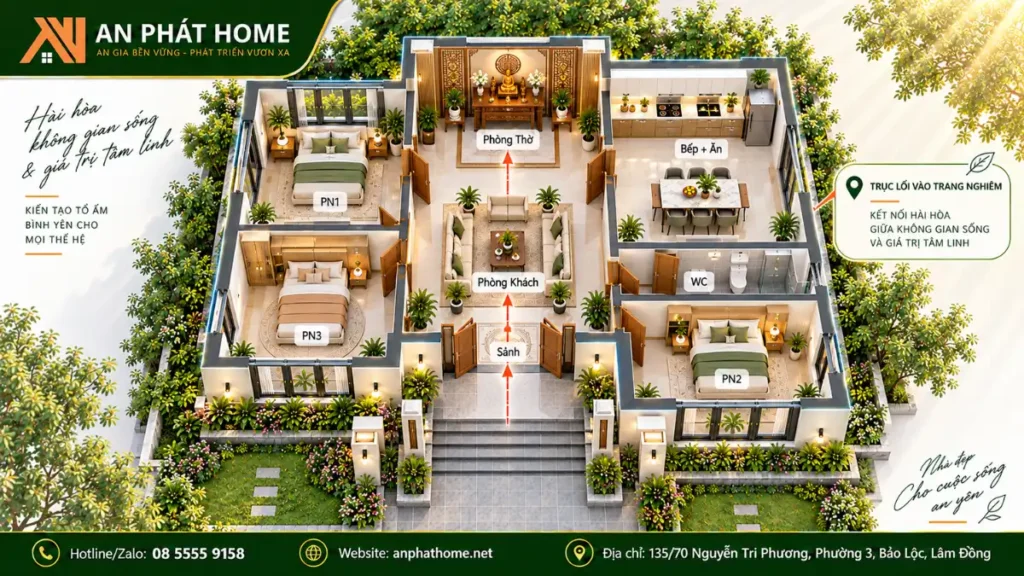 Phòng thờ trung tâm kết hợp sảnh