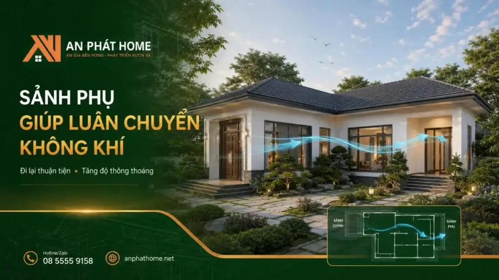 Sảnh phụ kết hợp sảnh chính giúp tăng khả năng lưu thông không khí và tạo lối di chuyển thuận tiện cho gia đình