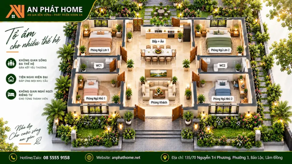 Sinh hoạt giữa – 2 phòng mỗi bên