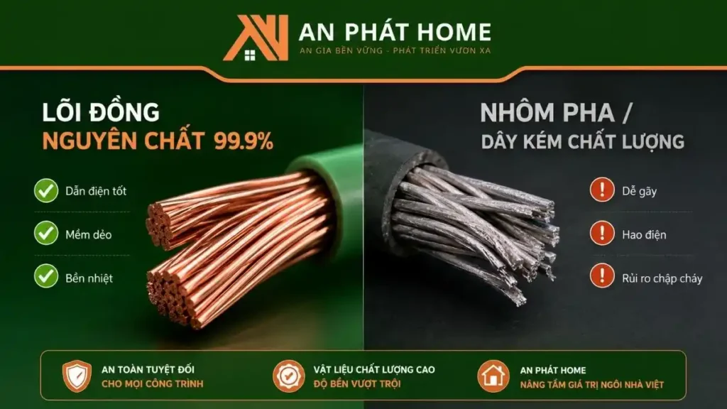 So sánh lõi đồng nguyên chất và dây điện kém chất lượng