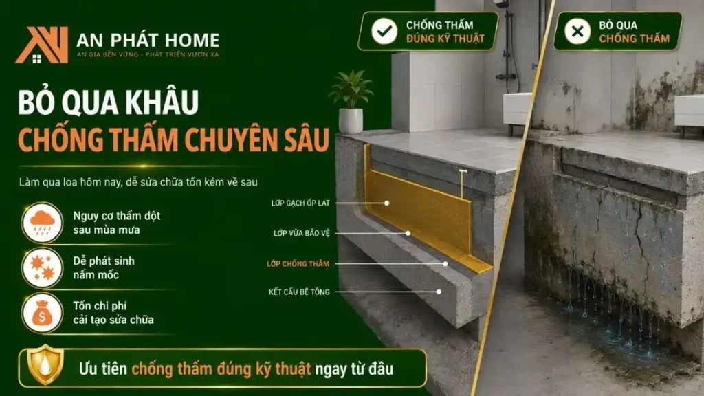 Thi công chống thấm đúng kỹ thuật ngay từ đầu giúp hạn chế thấm dột, nấm mốc và chi phí sửa chữa sau những mùa mưa tại Bảo Lộc