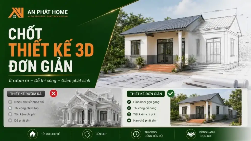 Thiết kế 3D nhà cấp 4 đơn giản giúp giảm phát sinh