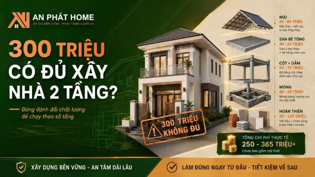 Thực tế chi phí xây nhà 2 tầng 300 triệu hiện nay