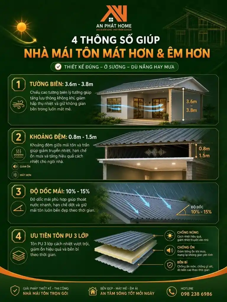 Tiêu chuẩn chiều cao nhà cấp 4 mái tôn giúp giảm nóng
