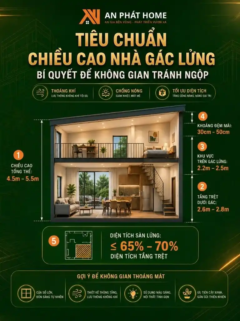 Tiêu chuẩn chiều cao nhà gác lửng hợp lý và thông thoáng