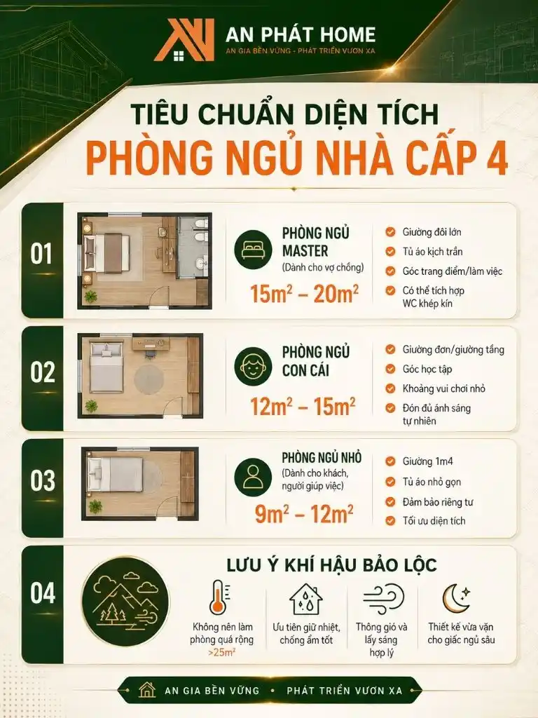 Tiêu chuẩn diện tích phòng ngủ nhà cấp 4 cho gia đình