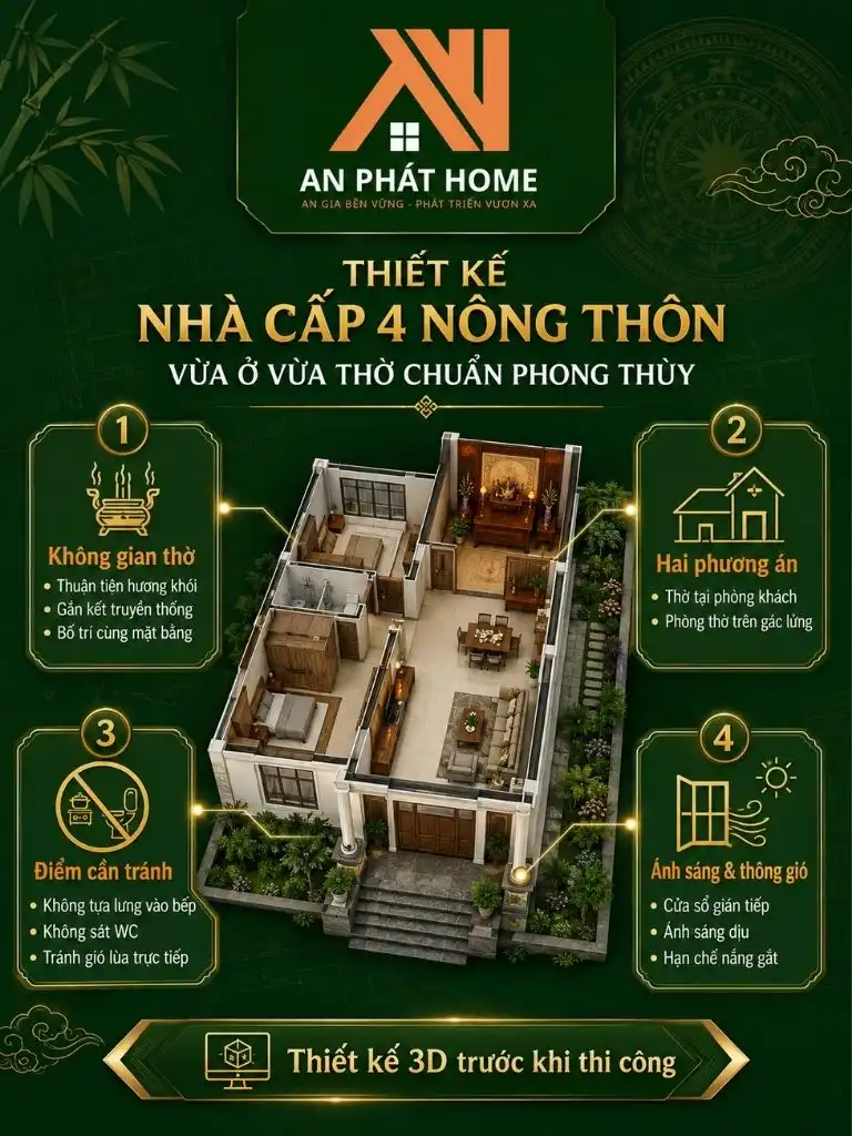 Tóm tắt cách bố trí nhà cấp 4 vừa ở vừa thờ