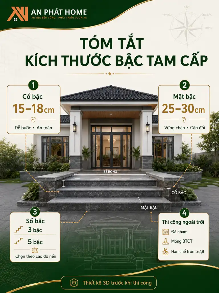 Tóm tắt kích thước chuẩn của bậc tam cấp