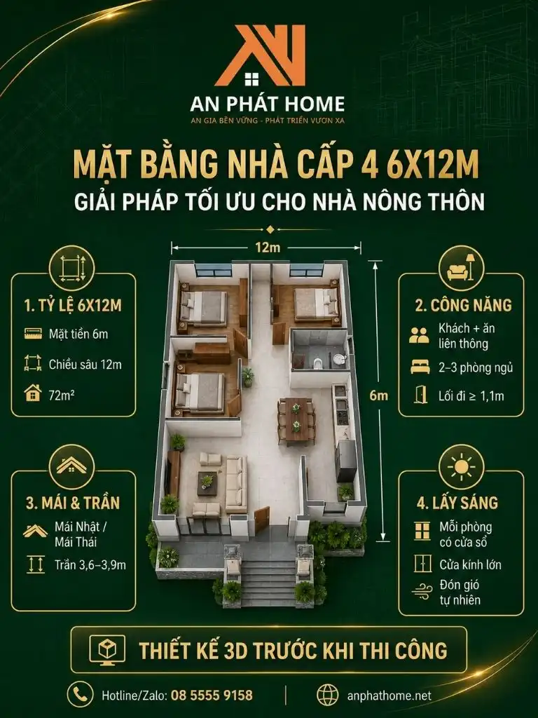 Tóm tắt nguyên tắc thiết kế nhà cấp 4 6x12m