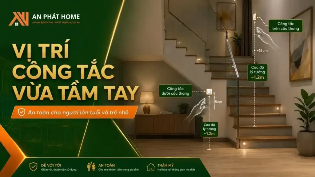 Vị trí công tắc cầu thang đúng chuẩn dễ sử dụng