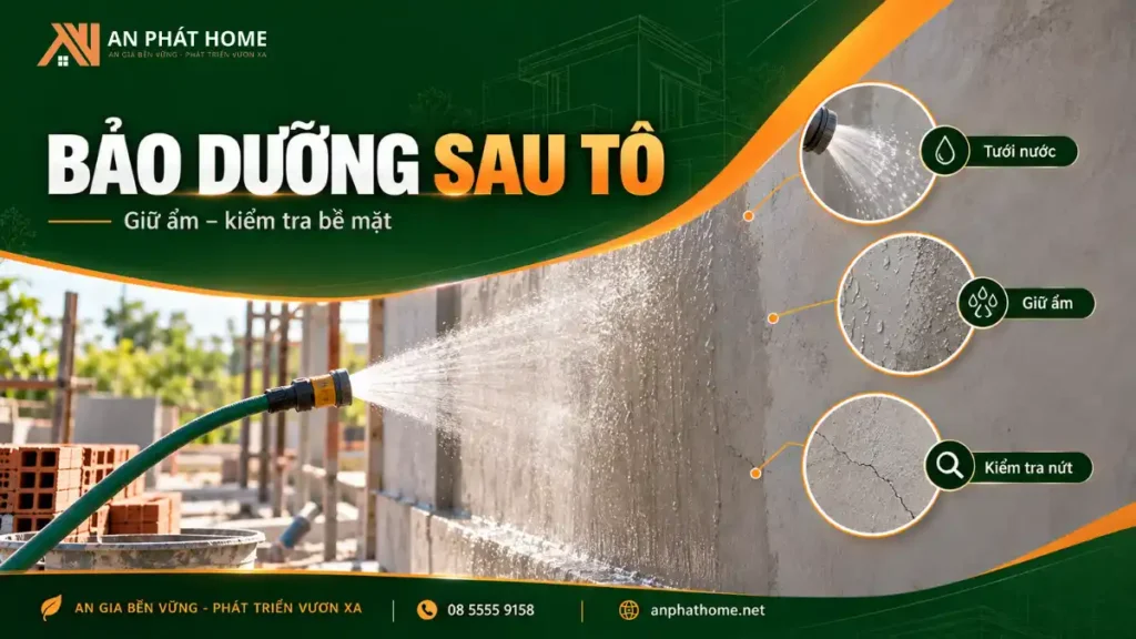 Bảo dưỡng tường sau tô trát bằng tưới nước giữ ẩm giúp hạn chế nứt chân chim