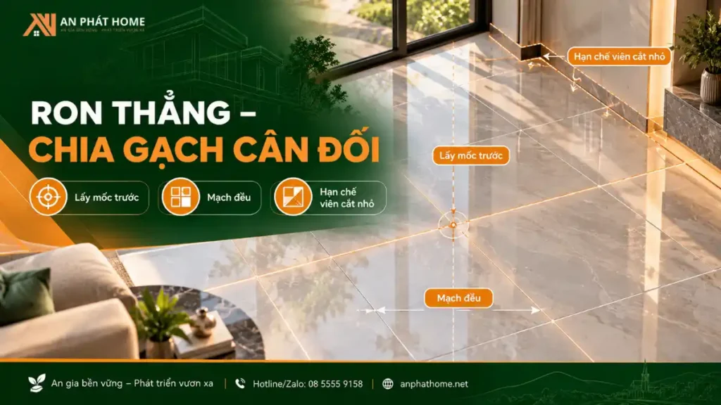 Bố trí ron gạch thẳng đều và chia mốc hợp lý giúp bề mặt hoàn thiện thẩm mỹ
