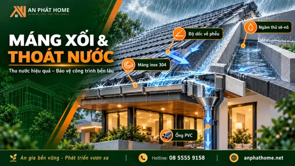 Hệ thống máng xối, sê-nô và ống thoát nước giúp thoát nước mái nhanh tại Bảo Lộc