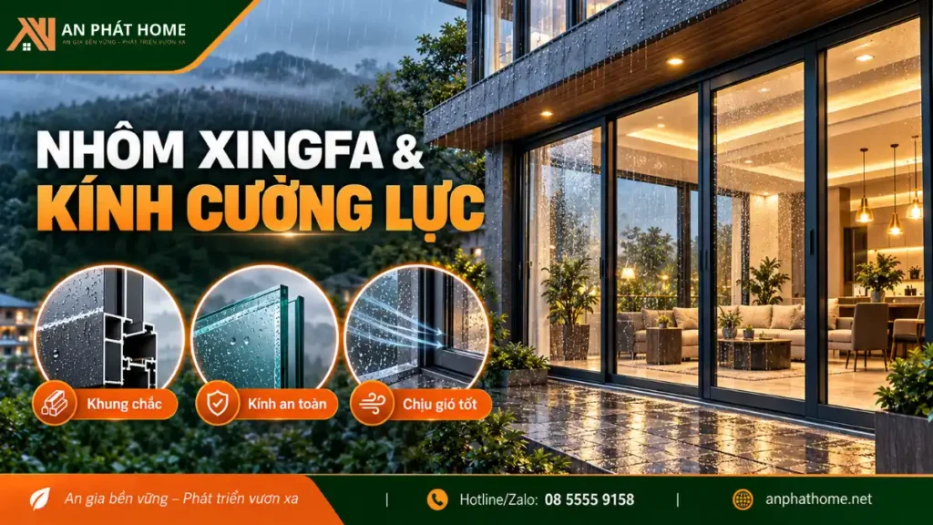 Khung nhôm Xingfa và kính cường lực cho hệ thống cửa nhà ở bền chắc và an toàn