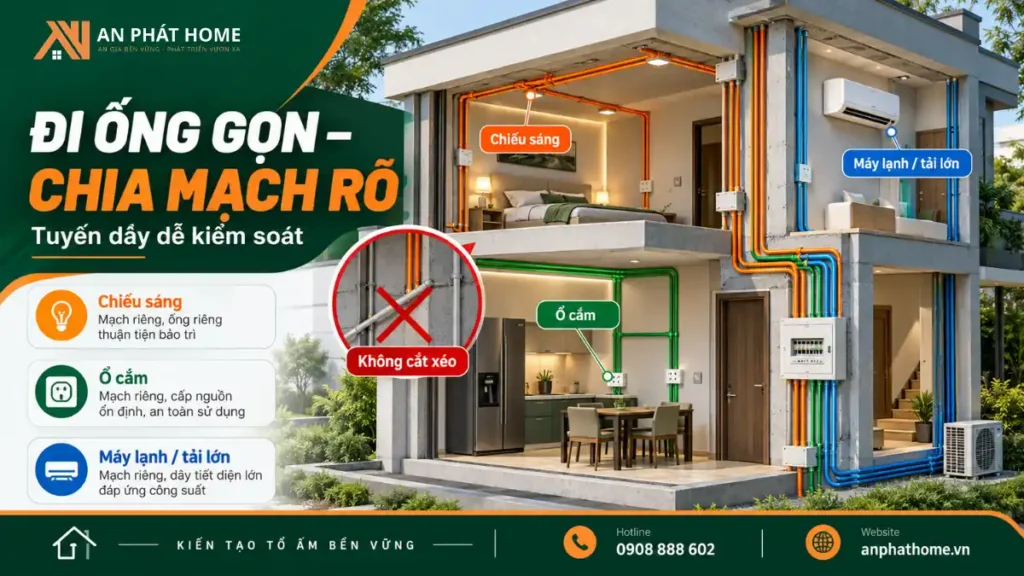 Nguyên tắc đi ống điện âm tường và chia mạch độc lập cho các thiết bị trong nhà ở